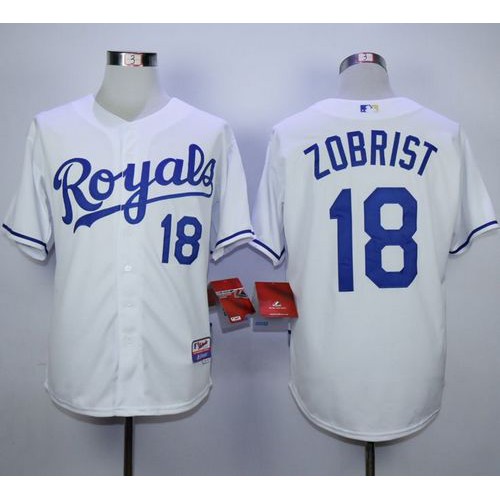 Kansas City Royals #18 Ben Zobrist White Cool Base Stitched Jersey Men's
