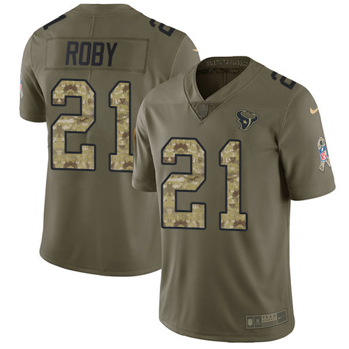 Houston Texans #21 Bradley Roby Olive/Camo Men's Stitched Limited 2017 Salute To Service Jersey Men's