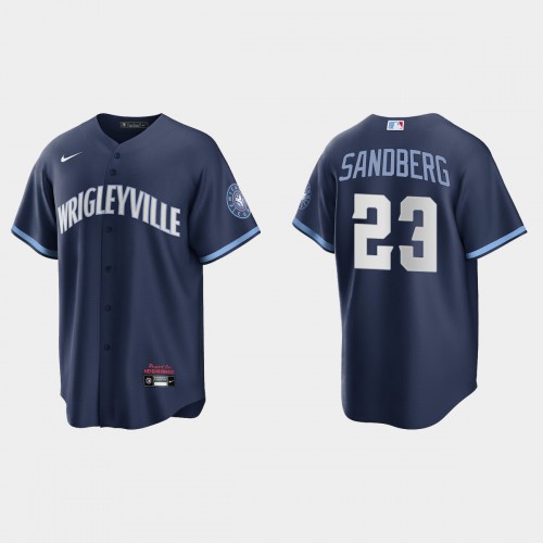 Chicago Chicago Cubs #23 Ryne Sandberg Men's 2021 City Connect Fans Version Navy Jersey Men's