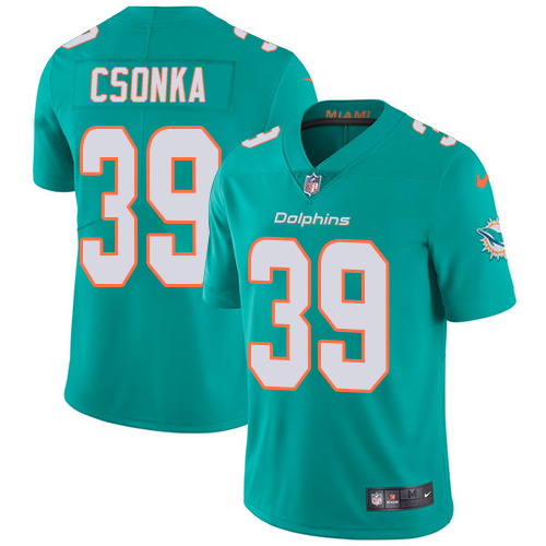 Miami Dolphins #39 Larry Csonka Aqua Green Team Color Men's Stitched Vapor Untouchable Limited Jersey Men's