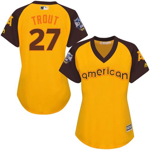 Los Angeles Angels #27 Mike Trout Gold 2016 All-Star American League Women's Stitched Jersey Womens