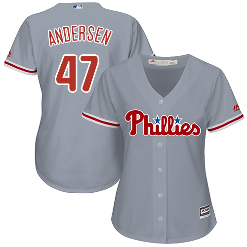 Philadelphia Phillies #47 Larry Andersen Grey Road Women's Stitched Jersey Womens