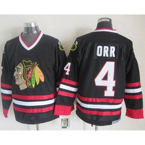 Chicago Blackhawks #4 Bobby Orr Black CCM Throwback Stitched Jersey Men's