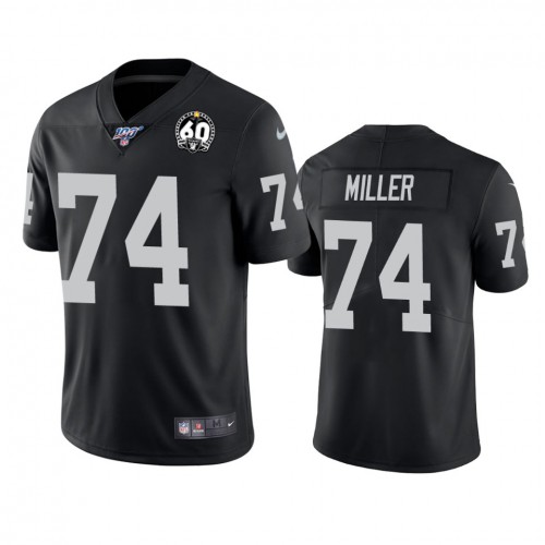 Las Vegas Raiders #74 Kolton Miller Black 60th Anniversary Vapor Limited Stitched 100th Season Jersey Men's