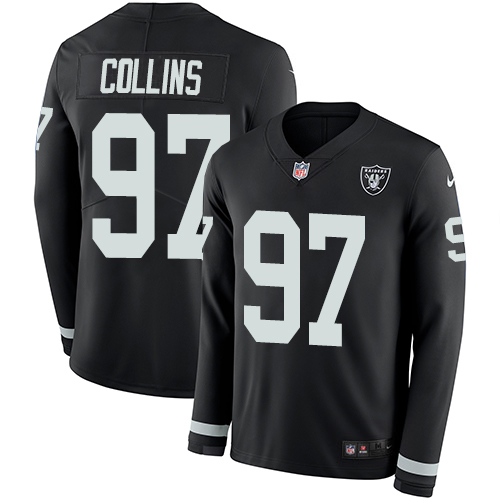 Las Vegas Raiders #97 Maliek Collins Black Team Color Men's Stitched Limited Therma Long Sleeve Jersey Men's