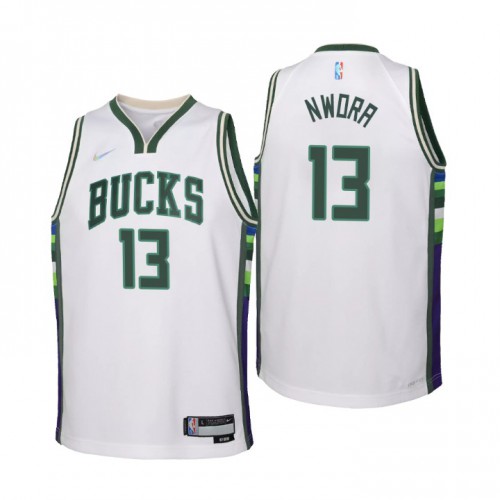 Milwaukee Milwaukee Bucks #13 Jordan Nwora Youth White 2021/22 Swingman Jersey - City Edition Youth