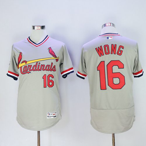 St.Louis Cardinals #16 Kolten Wong Grey Flexbase Authentic Collection Cooperstown Stitched Jersey Men's