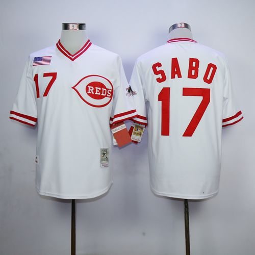 Mitchell And Ness 1990 Cincinnati Reds #17 Chris Sabo White Throwback Stitched Jersey Men's