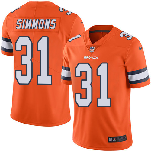 Broncos #31 Justin Simmons Orange Men's Stitched Limited Rush Jersey
