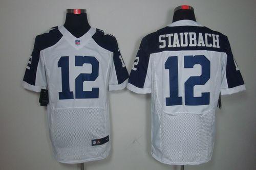 Cowboys #12 Roger Staubach White Thanksgiving Throwback Men's Stitched Elite Jersey