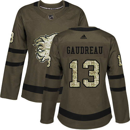 Adidas Calgary Flames #13 Johnny Gaudreau Green Salute to Service Women's Stitched Jersey Womens