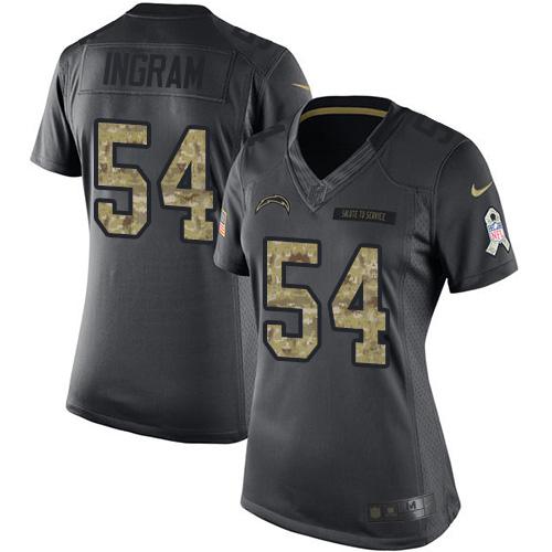 Los Angeles Chargers #54 Melvin Ingram Black Women's Stitched Limited 2016 Salute to Service Jersey Womens