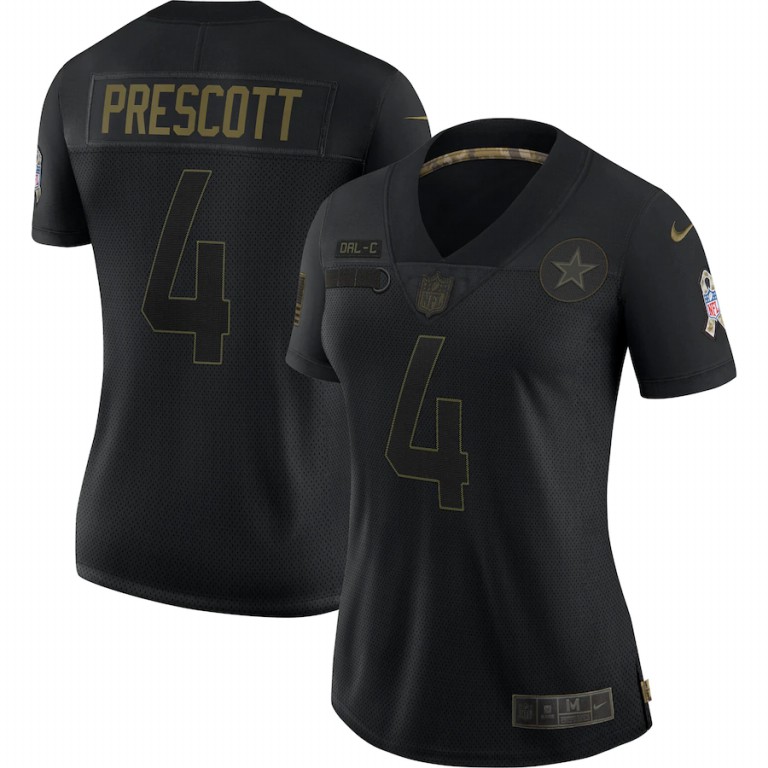 Dallas Cowboys #4 Dak Prescott Women's 2020 Salute To Service Limited Jersey Black