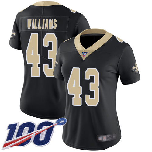 New Orleans Saints #43 Marcus Williams Black Team Color Women's Stitched 100th Season Vapor Limited Jersey Womens