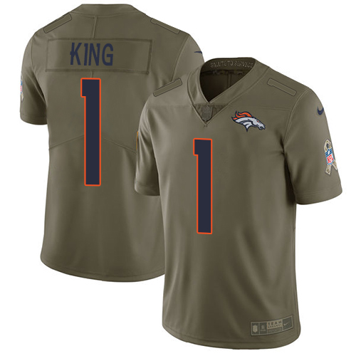 Denver Broncos #1 Marquette King Olive Men's Stitched Limited 2017 Salute To Service Jersey Men's