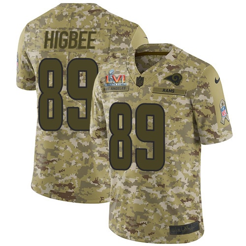 Los Angeles Rams #89 Tyler Higbee Camo Super Bowl LVI Patch Men's Stitched Limited 2018 Salute To Service Jersey Men's