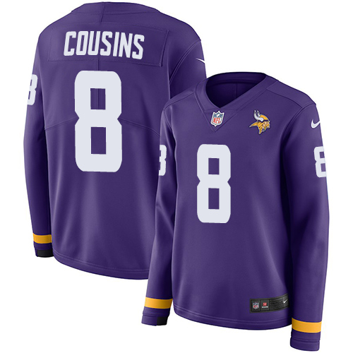 Vikings #8 Kirk Cousins Purple Team Color Women's Stitched Limited Therma Long Sleeve Jersey