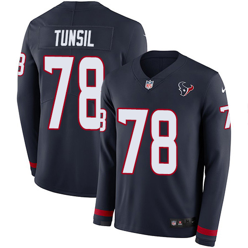 Houston Texans #78 Laremy Tunsil Navy Blue Team Color Men's Stitched Limited Therma Long Sleeve Jersey Men's