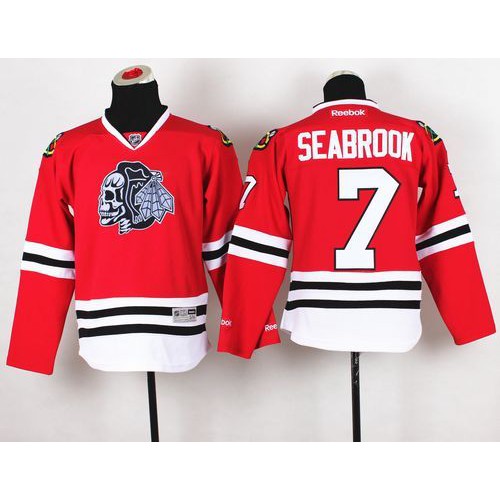 Chicago Blackhawks #7 Brent Seabrook Red(White Skull) Stitched Youth Jersey Youth
