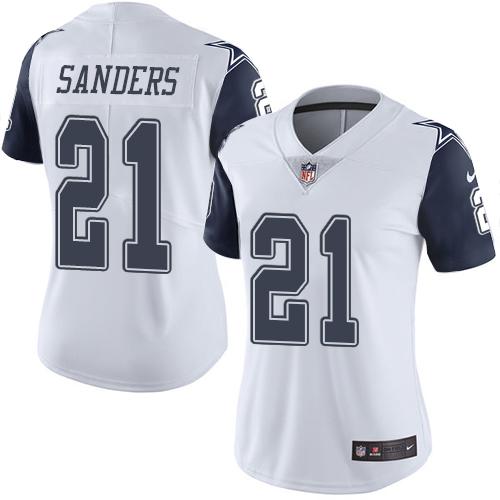 Cowboys #21 Deion Sanders White Women's Stitched Limited Rush Jersey