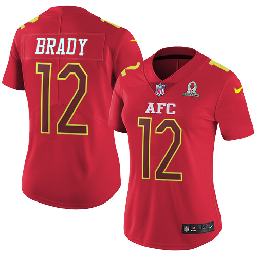 Patriots #12 Tom Brady Red Women's Stitched Limited AFC 2017 Pro Bowl Jersey