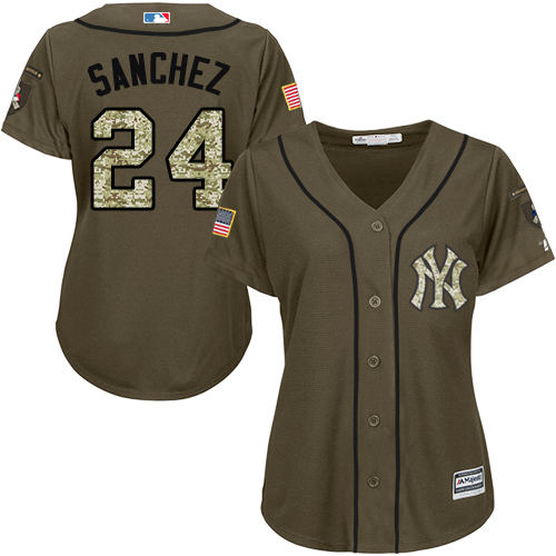 New York Yankees #24 Gary Sanchez Green Salute to Service Women's Stitched Jersey Womens