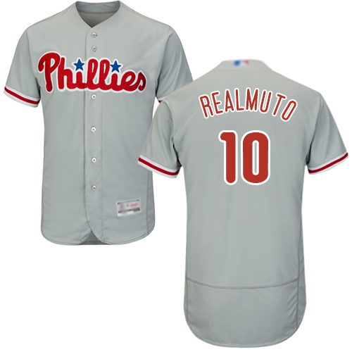 Philadelphia Phillies #10 J. T. Realmuto Grey Flexbase Authentic Collection Stitched Jersey Men's