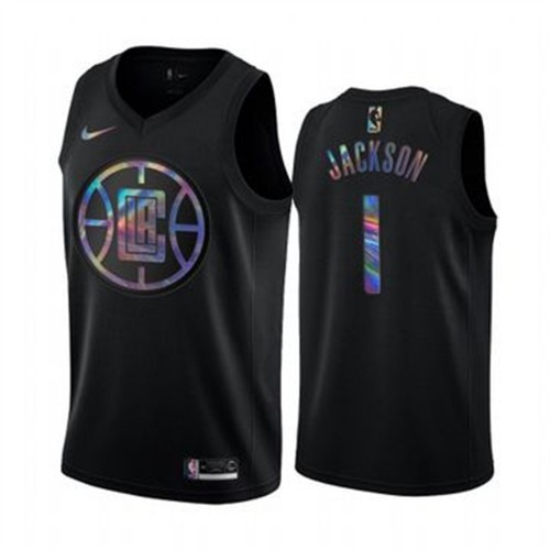 Los Angeles Clippers #1 Reggie Jackson Mens Iridescent Holographic Collection Jersey - Black Mens