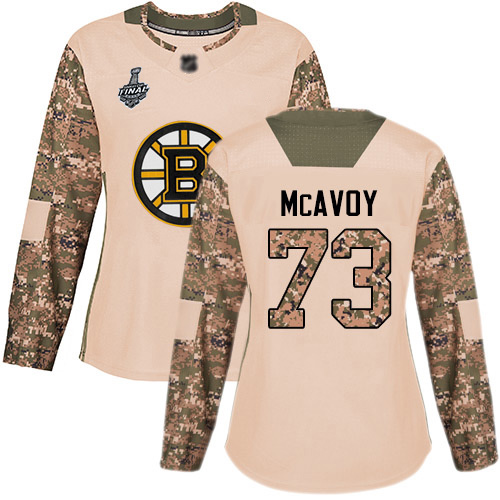 Adidas Boston Bruins #73 Charlie McAvoy Camo Authentic 2017 Veterans Day Stanley Cup Final Bound Women's Stitched Jersey Womens