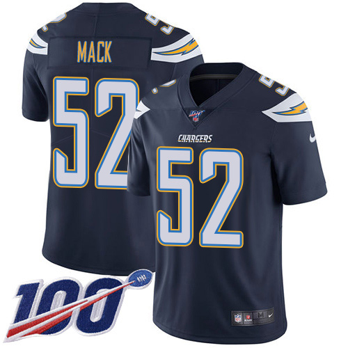 Chargers #52 Khalil Mack Navy Blue Team Color Men's Stitched 100th Season Vapor Limited Jersey