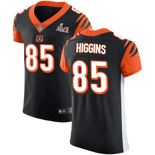 Bengals #85 Tee Higgins Black Team Color Super Bowl LVI Patch Men's Stitched Vapor Untouchable Elite Jersey
