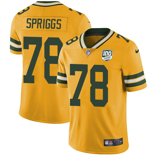Green Bay Packers #78 Jason Spriggs Yellow Men's 100th Season Stitched Limited Rush Jersey Men's