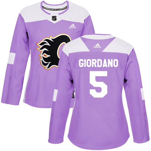 Adidas Calgary Flames #5 Mark Giordano Purple Authentic Fights Cancer Women's Stitched Jersey Womens