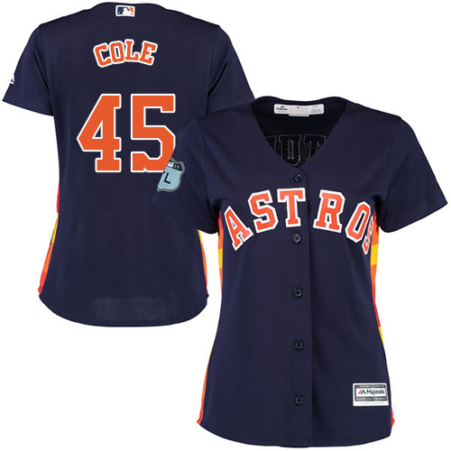 Houston Astros #45 Gerrit Cole Navy Blue Alternate Women's Stitched Jersey Womens