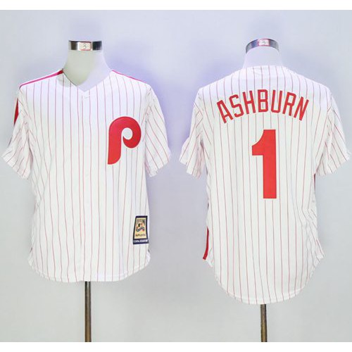 Mitchell And Ness Philadelphia Phillies #1 Richie Ashburn White Strip Throwback Stitched Jersey Men's