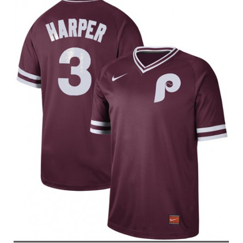 Philadelphia Phillies #3 Bryce Harper Maroon Authentic Cooperstown Collection Stitched Jersey Men's