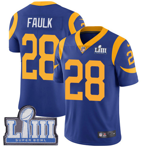 Los Angeles Rams #28 Marshall Faulk Royal Blue Alternate Super Bowl LIII Bound Men's Stitched Vapor Untouchable Limited Jersey Men's