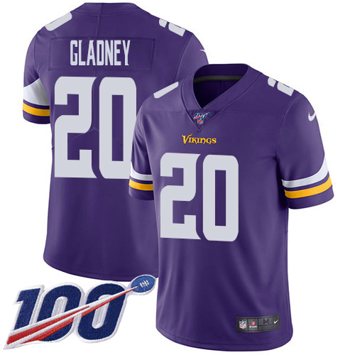 Minnesota Vikings #20 Jeff Gladney Purple Team Color Men's Stitched 100th Season Vapor Untouchable Limited Jersey Men's