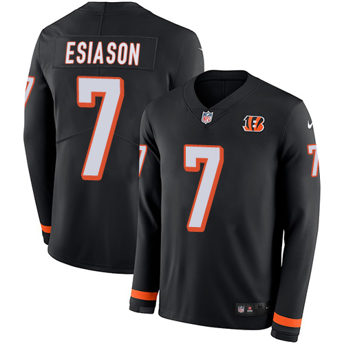 Cincinnati Bengals #7 Boomer Esiason Black Team Color Men's Stitched Limited Therma Long Sleeve Jersey Men's