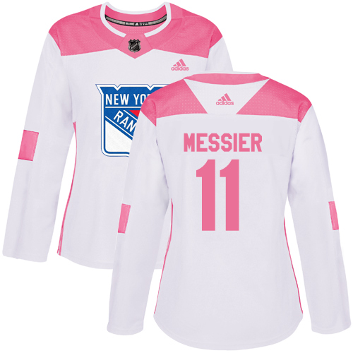 Adidas New York Rangers #11 Mark Messier White/Pink Authentic Fashion Women's Stitched Jersey Womens