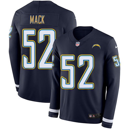 Chargers #52 Khalil Mack Navy Blue Team Color Youth Stitched Limited Therma Long Sleeve Jersey