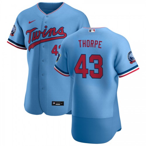 Minnesota Minnesota Twins #43 Lewis Thorpe Men's Light Blue Alternate 2020 60th Season Authentic Team Jersey Men's