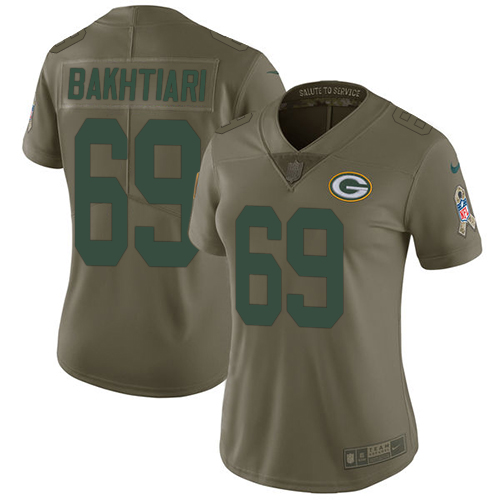 Green Bay Packers #69 David Bakhtiari Olive Women's Stitched Limited 2017 Salute to Service Jersey Womens
