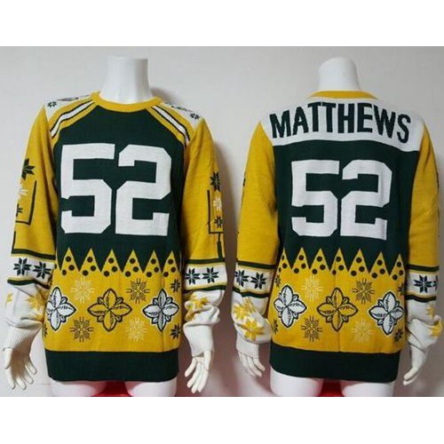 Green Bay Packers #52 Clay Matthews Green/Yellow Men's Ugly Sweater Men's