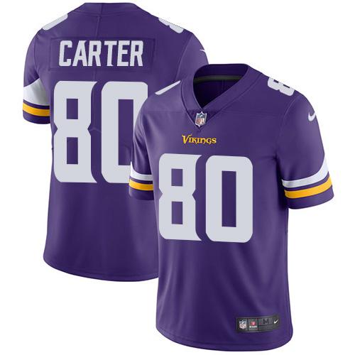 Minnesota Vikings #80 Cris Carter Purple Team Color Men's Stitched Vapor Untouchable Limited Jersey Men's