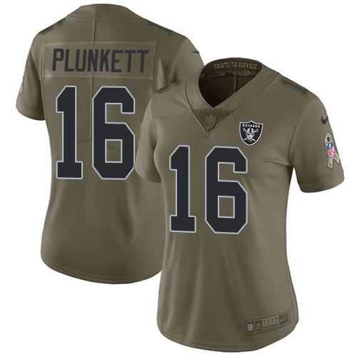 Las Vegas Raiders #16 Jim Plunkett Olive Women's Stitched Limited 2017 Salute to Service Jersey Womens