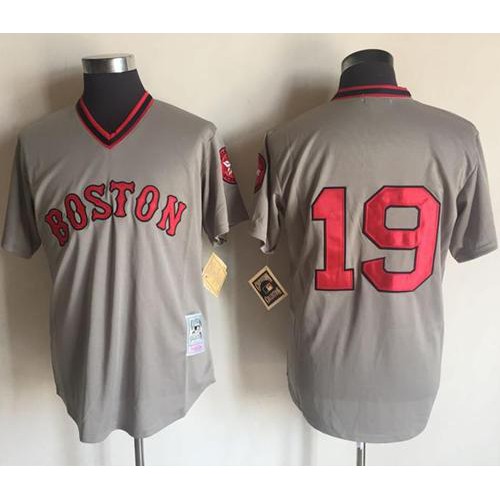 Mitchell And Ness Boston Red Sox #19 Fred Lynn Grey Throwback Stitched Jersey Men's