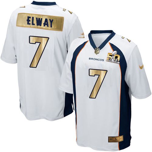 Broncos #7 John Elway White Men's Stitched Game Super Bowl 50 Collection Jersey