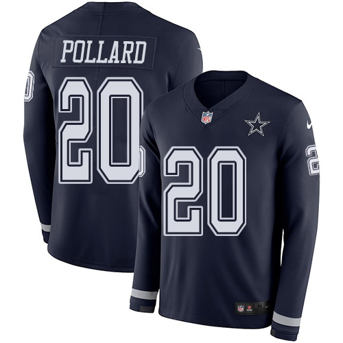 Cowboys #20 Tony Pollard Navy Blue Team Color Youth Stitched Limited Therma Long Sleeve Jersey