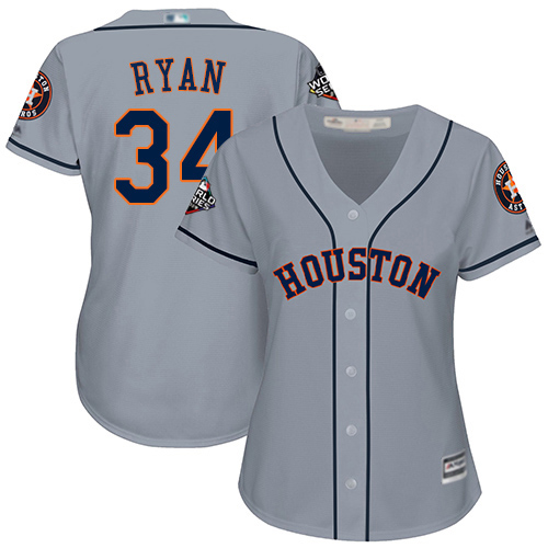 Houston Astros #34 Nolan Ryan Grey Road 2019 World Series Bound Women's Stitched Jersey Womens